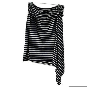 STUDIO M Folded Waist Band Asymmetrical Striped Skirt - Large